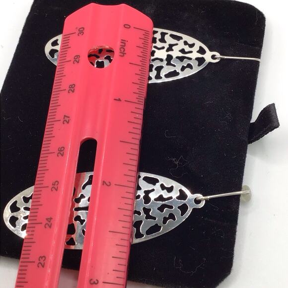 Sterling Silver Oval Cutout Dangle Earrings Hook 5.3g Modern Abstract Design - Picture 12 of 15